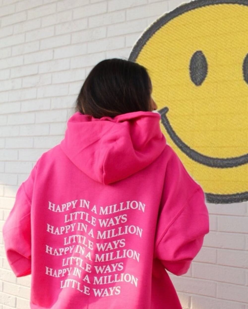 Pink Smiley Sequin Graphic Hoodie Happy in a Million Ways